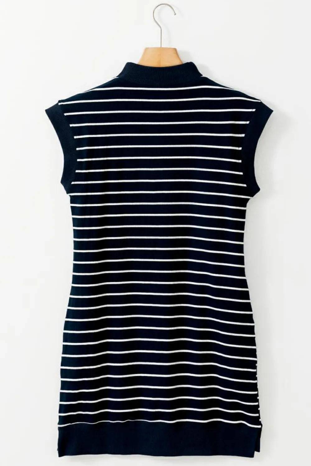 Hot Dear-Lover Quarter Zip Collared Cap Sleeve Mini Dress Navy Blue