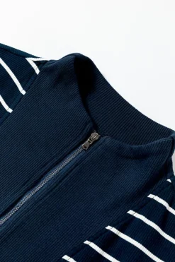 Hot Dear-Lover Quarter Zip Collared Cap Sleeve Mini Dress Navy Blue