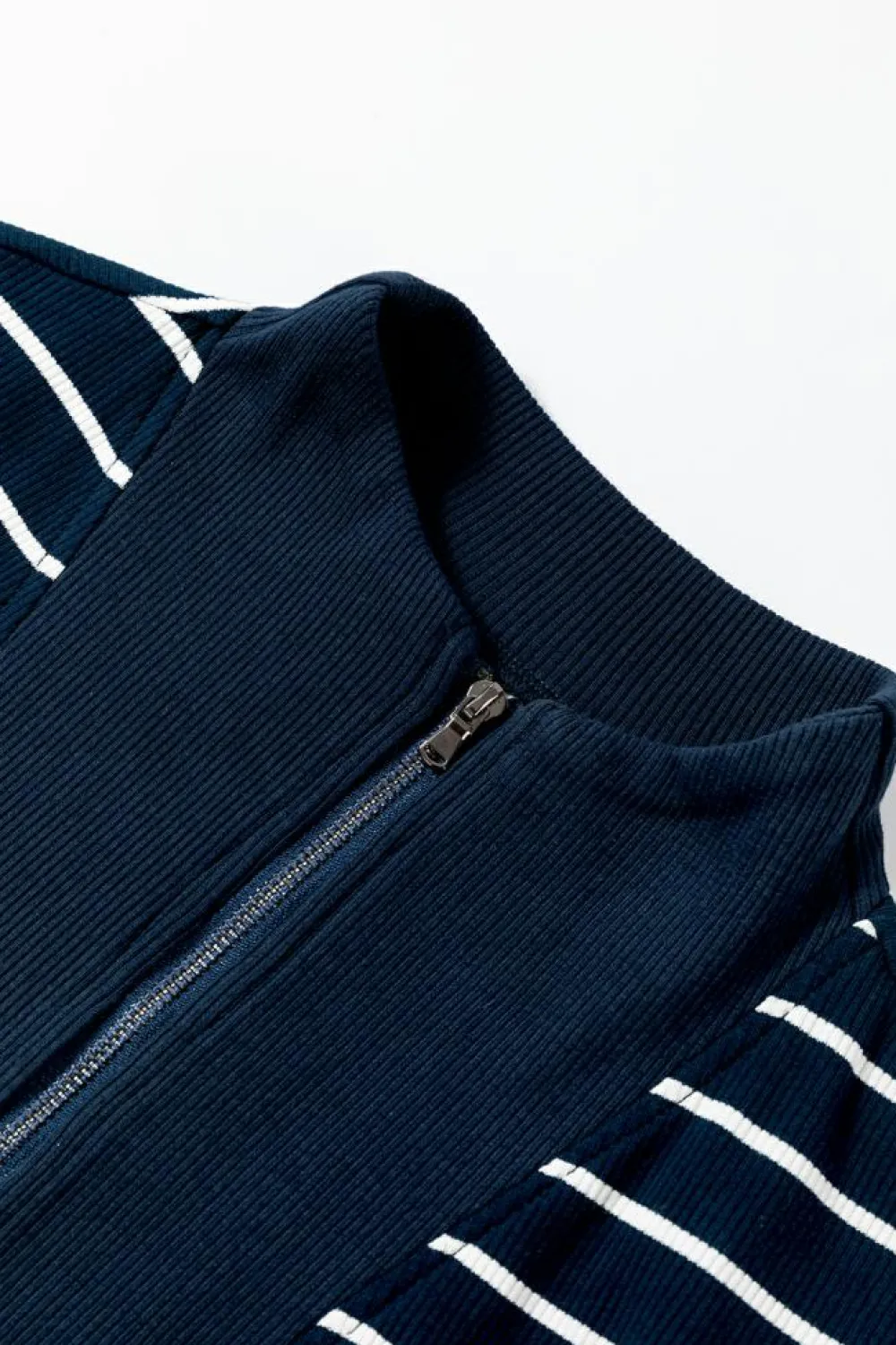 Hot Dear-Lover Quarter Zip Collared Cap Sleeve Mini Dress Navy Blue