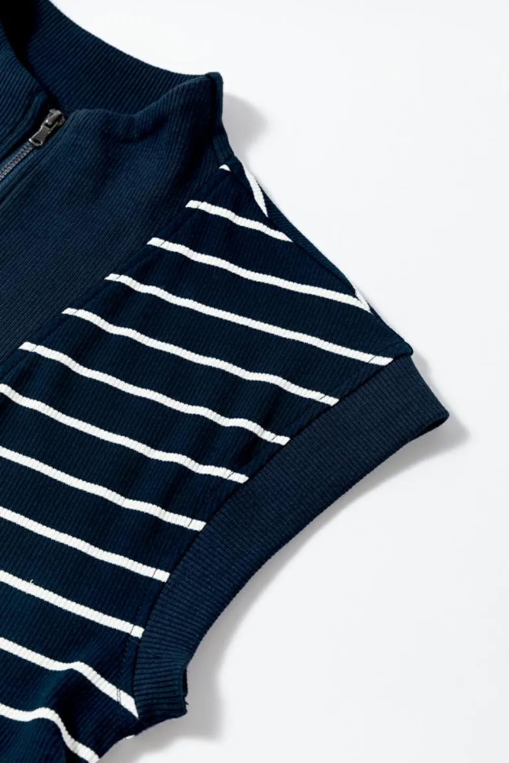 Hot Dear-Lover Quarter Zip Collared Cap Sleeve Mini Dress Navy Blue
