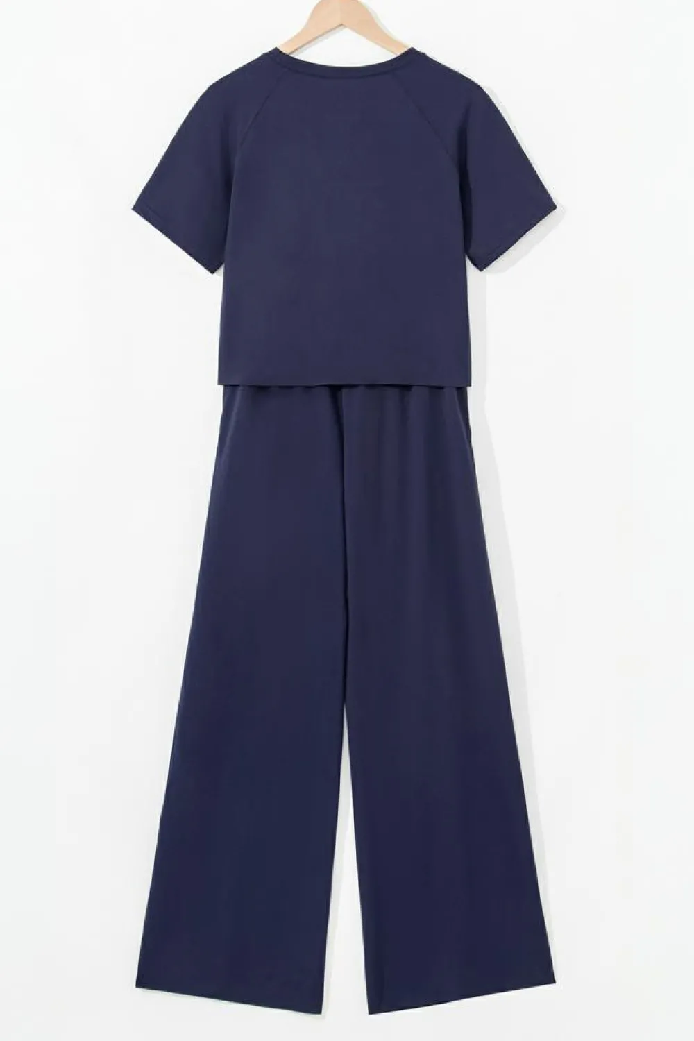 Hot Dear-Lover Raw Hem Loose Tee and Wide Leg Pants Set Navy Blue