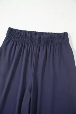 Hot Dear-Lover Raw Hem Loose Tee and Wide Leg Pants Set Navy Blue