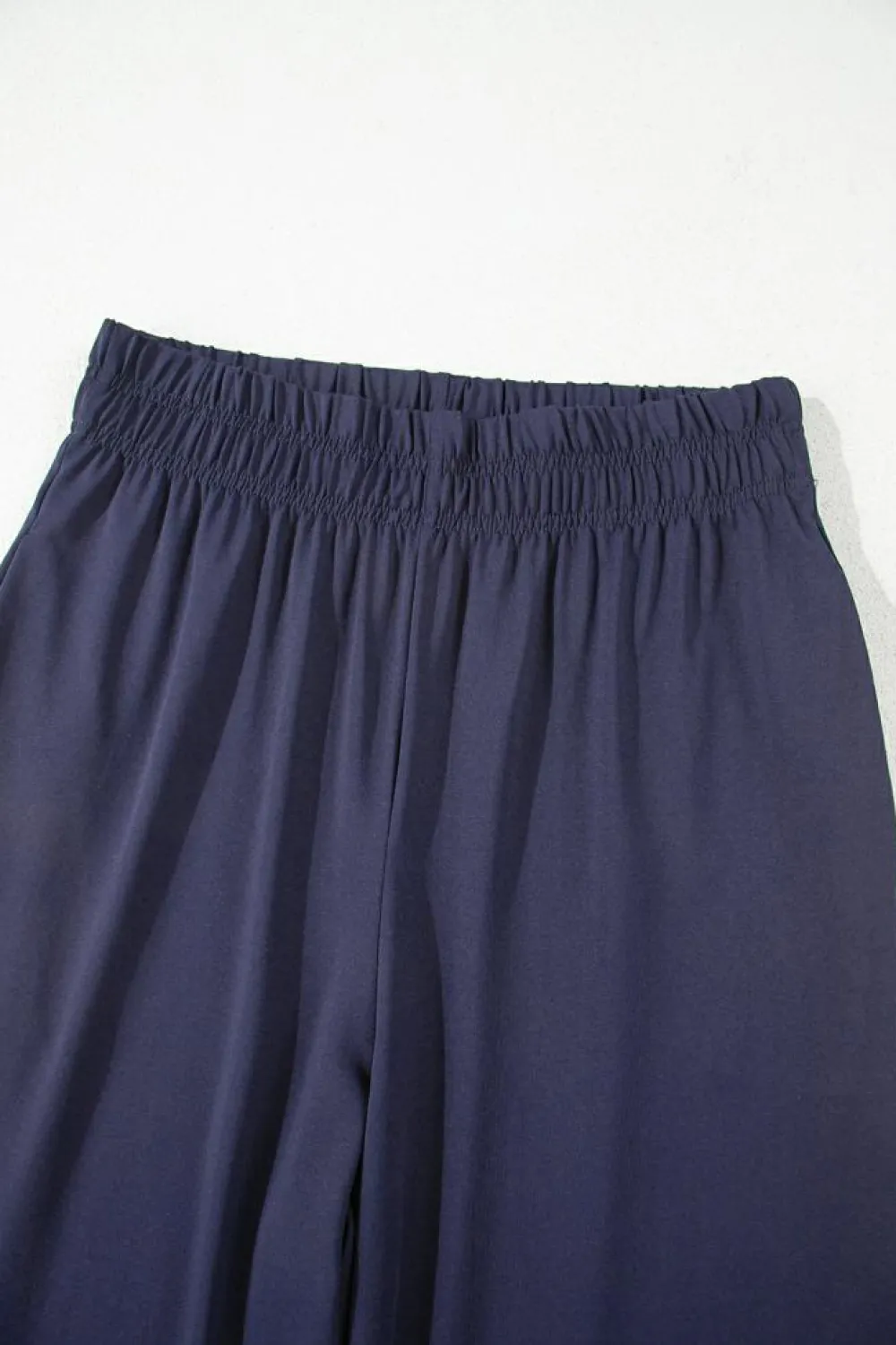 Hot Dear-Lover Raw Hem Loose Tee and Wide Leg Pants Set Navy Blue
