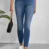 Outlet Dear-Lover Skinny Elastic Waist Ankle Length Mid Waist Jeggings with Pockets Navy Blue
