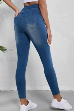 Outlet Dear-Lover Skinny Elastic Waist Ankle Length Mid Waist Jeggings with Pockets Navy Blue