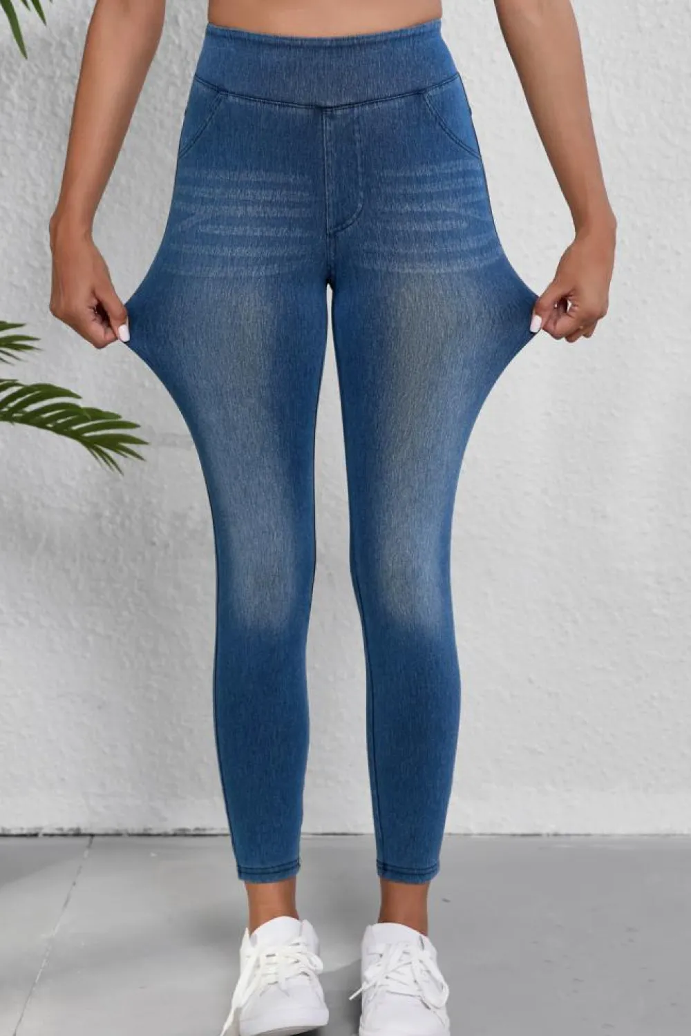 Outlet Dear-Lover Skinny Elastic Waist Ankle Length Mid Waist Jeggings with Pockets Navy Blue