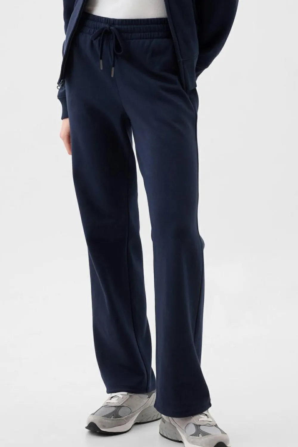 Online Dear-Lover Solid Color Fleece Lined Drawstring Waist Casual Pants Navy Blue