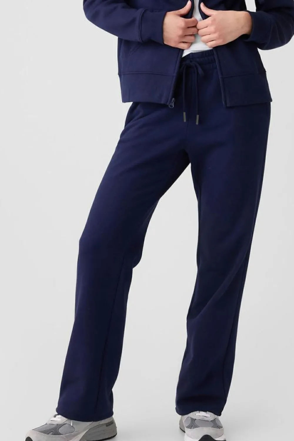 Online Dear-Lover Solid Color Fleece Lined Drawstring Waist Casual Pants Navy Blue