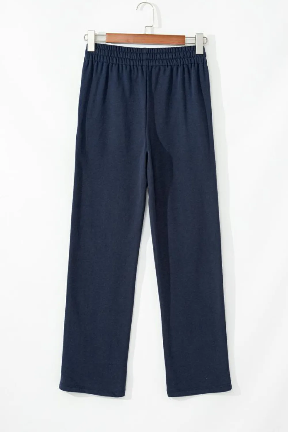 Online Dear-Lover Solid Color Fleece Lined Drawstring Waist Casual Pants Navy Blue