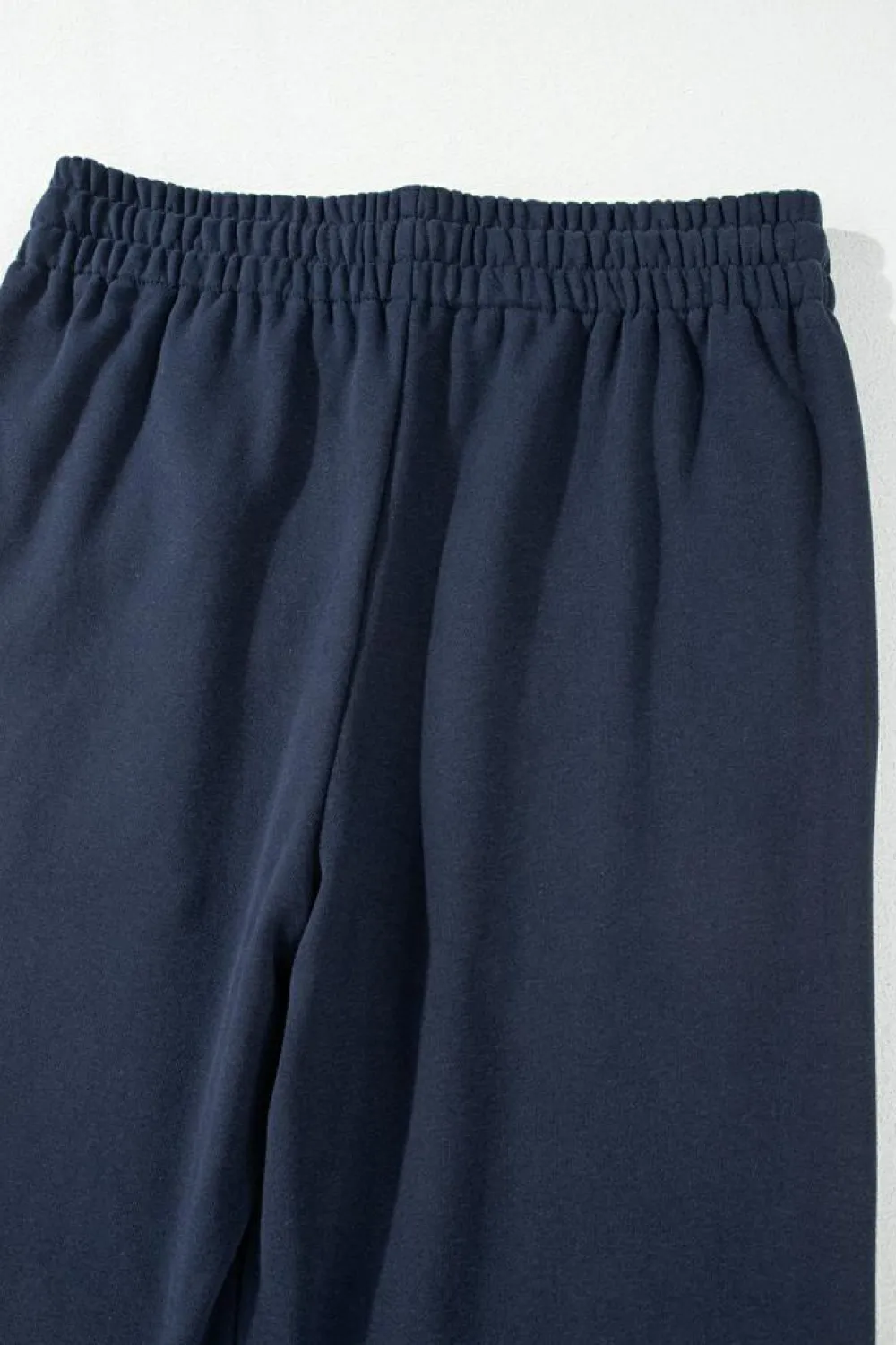 Online Dear-Lover Solid Color Fleece Lined Drawstring Waist Casual Pants Navy Blue