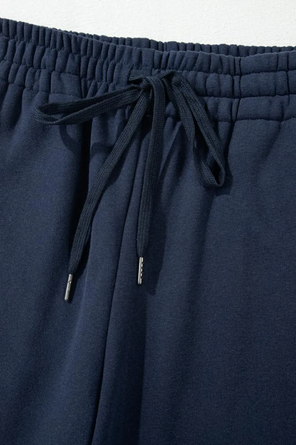 Online Dear-Lover Solid Color Fleece Lined Drawstring Waist Casual Pants Navy Blue