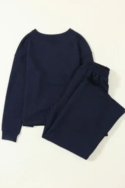 Hot Dear-Lover Ultra Loose Textured 2pcs Slouchy Outfit Navy Blue