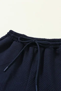 Hot Dear-Lover Ultra Loose Textured 2pcs Slouchy Outfit Navy Blue