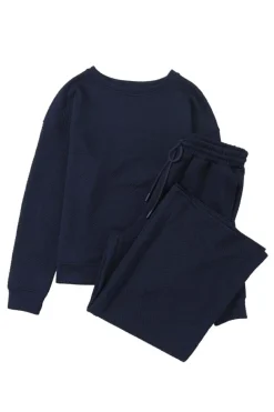 Hot Dear-Lover Ultra Loose Textured 2pcs Slouchy Outfit Navy Blue