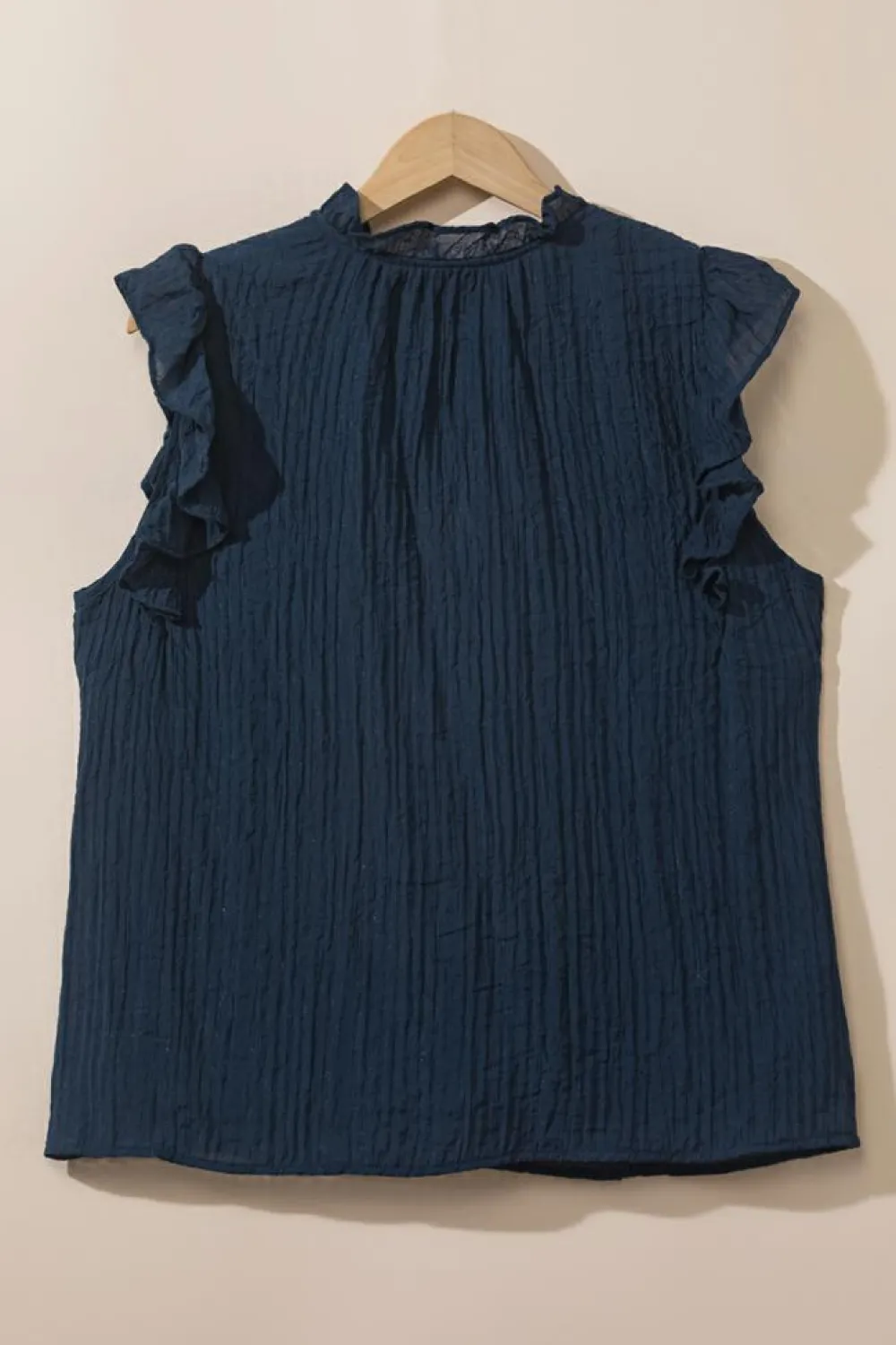Best Dear-Lover V Neck Flutter Sleeve Textured Blouse Navy Blue