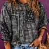 Clearance Dear-Lover Vintage Boho Paisley Print 3/4 Sleeve Blouse Navy Blue