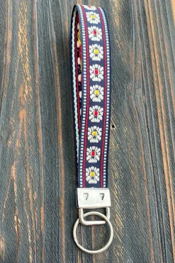 Sale Dear-Lover Western Pattern Knitted Wristband Keychain Navy Blue
