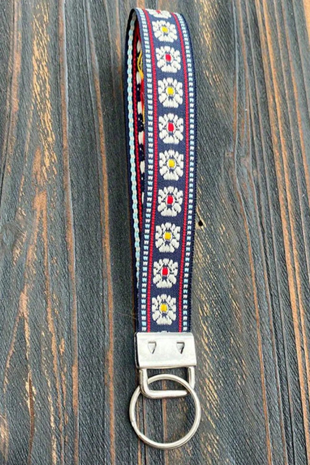 Sale Dear-Lover Western Pattern Knitted Wristband Keychain Navy Blue