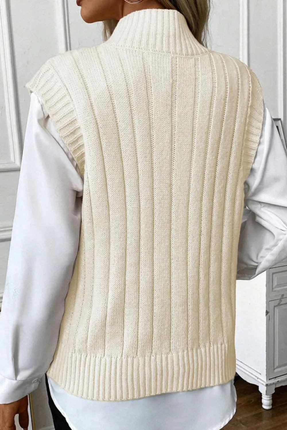 Outlet Dear-Lover Cable Knit High Neck Sweater Vest Oatmeal