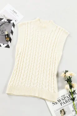 Outlet Dear-Lover Cable Knit High Neck Sweater Vest Oatmeal