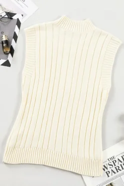 Outlet Dear-Lover Cable Knit High Neck Sweater Vest Oatmeal