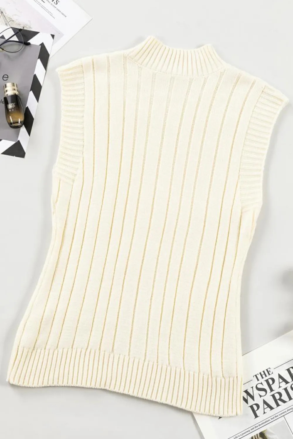 Outlet Dear-Lover Cable Knit High Neck Sweater Vest Oatmeal