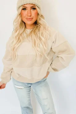 Online Dear-Lover Contrast 2-tone Patchwork Raglan Sleeve Sweatshirt Oatmeal