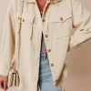 Online Dear-Lover Corduroy Flap Pocket Button Up Shacket Oatmeal