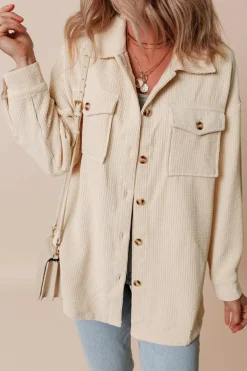 Online Dear-Lover Corduroy Flap Pocket Button Up Shacket Oatmeal