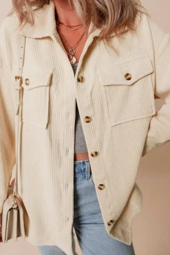 Online Dear-Lover Corduroy Flap Pocket Button Up Shacket Oatmeal