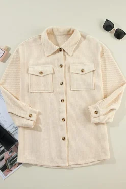 Online Dear-Lover Corduroy Flap Pocket Button Up Shacket Oatmeal
