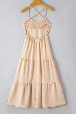 Online Dear-Lover Crossover Backless Bodice Tiered Maxi Dress Oatmeal