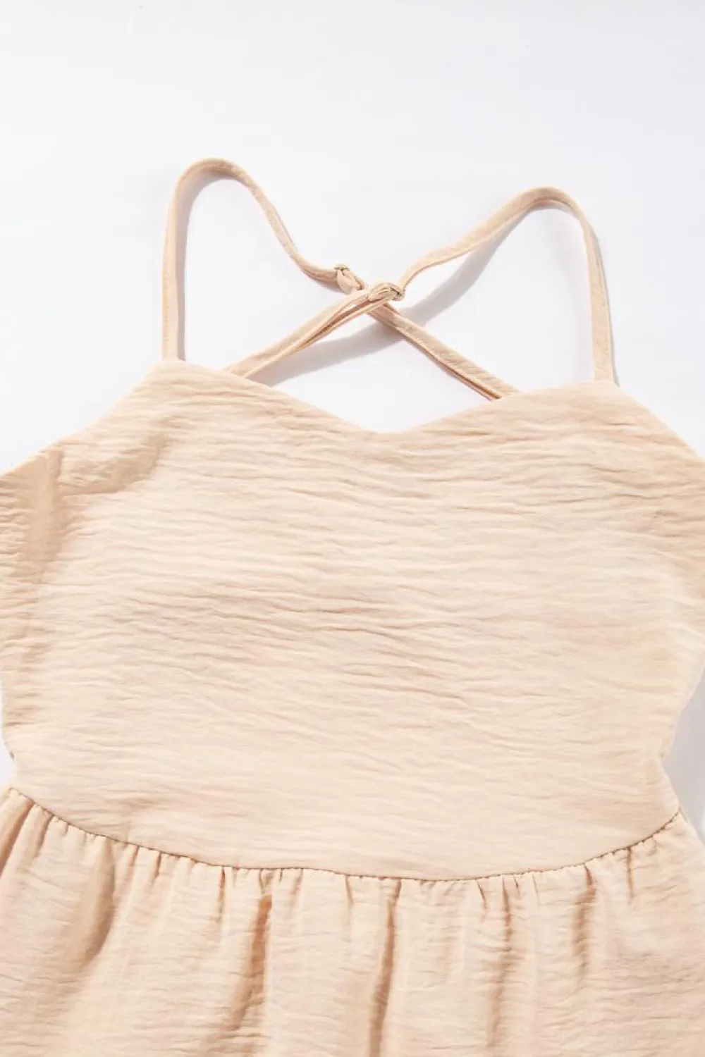 Online Dear-Lover Crossover Backless Bodice Tiered Maxi Dress Oatmeal