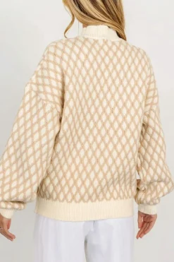 Hot Dear-Lover Diamond Knit Drop Shoulder Loose Sweater Oatmeal