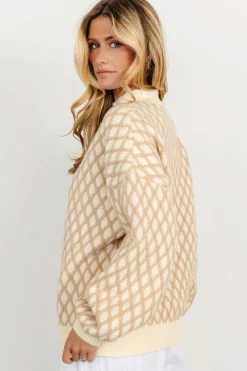Hot Dear-Lover Diamond Knit Drop Shoulder Loose Sweater Oatmeal