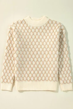 Hot Dear-Lover Diamond Knit Drop Shoulder Loose Sweater Oatmeal