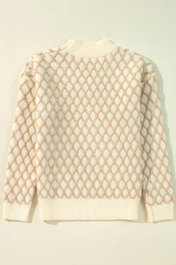 Hot Dear-Lover Diamond Knit Drop Shoulder Loose Sweater Oatmeal
