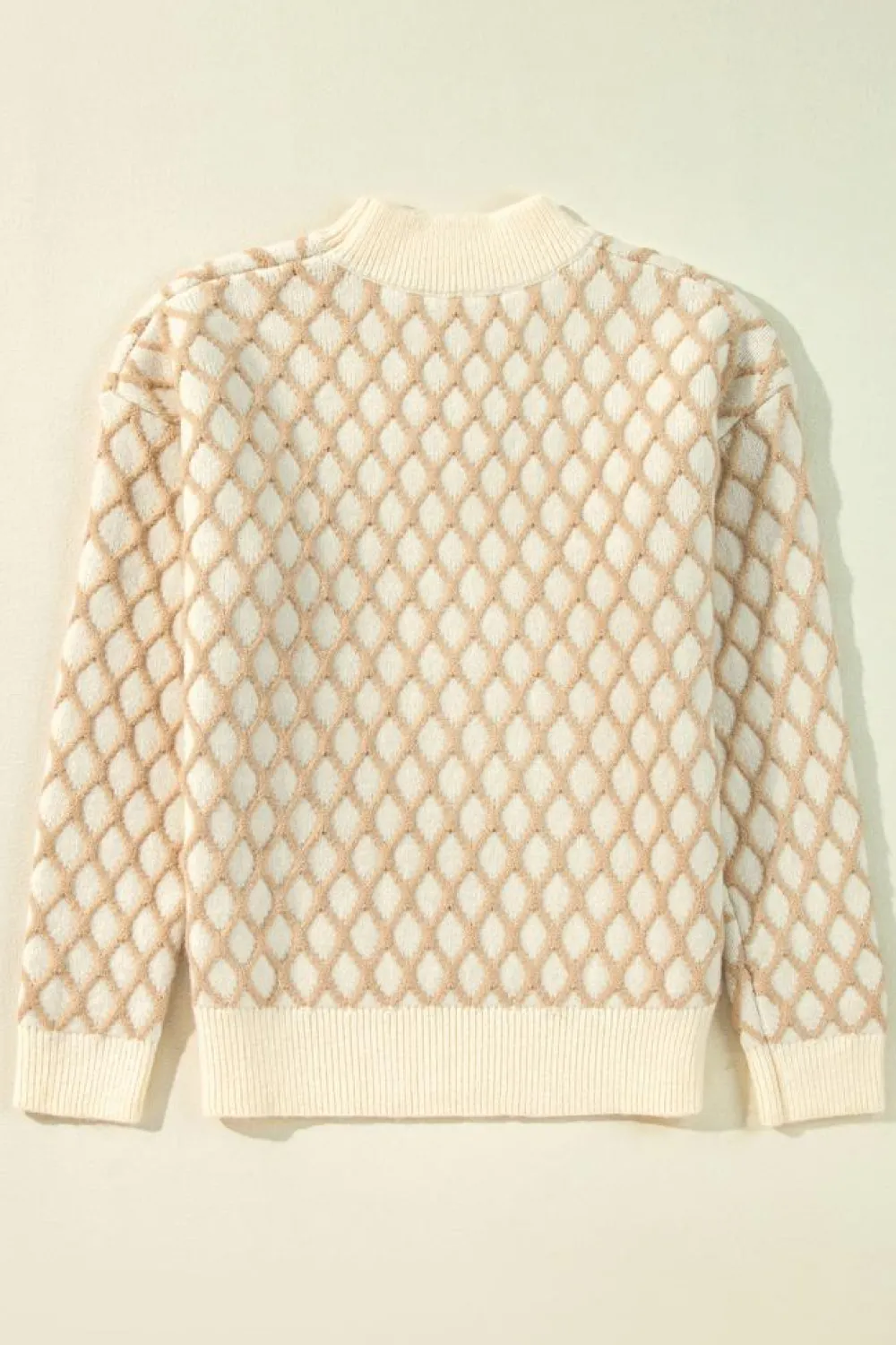Hot Dear-Lover Diamond Knit Drop Shoulder Loose Sweater Oatmeal