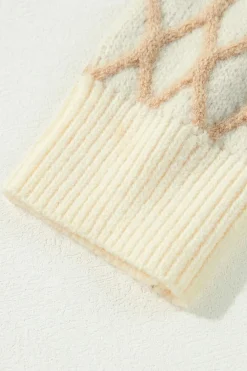 Hot Dear-Lover Diamond Knit Drop Shoulder Loose Sweater Oatmeal