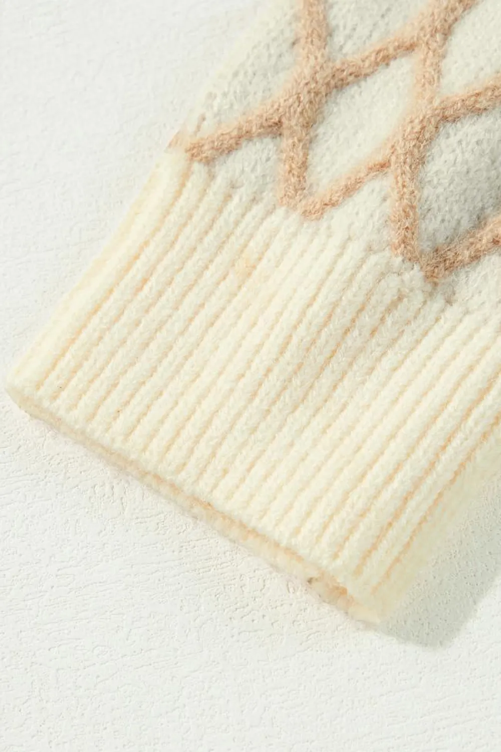 Hot Dear-Lover Diamond Knit Drop Shoulder Loose Sweater Oatmeal
