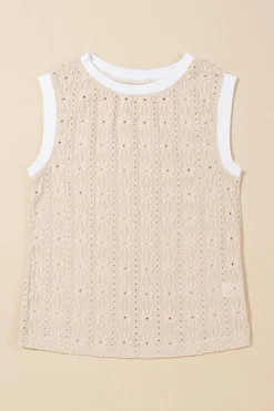 Sale Dear-Lover Floral Textured Crew Neck Tank Top Oatmeal
