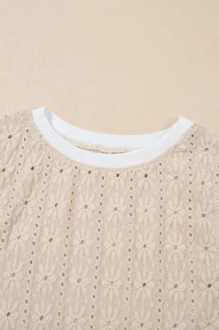Sale Dear-Lover Floral Textured Crew Neck Tank Top Oatmeal