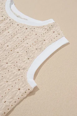 Sale Dear-Lover Floral Textured Crew Neck Tank Top Oatmeal