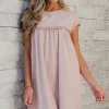 Outlet Dear-Lover Frilled Trim Crew Neck Loose Fit Mini Dress Oatmeal