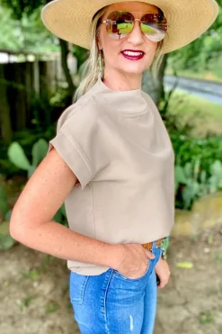 Discount Dear-Lover Plain Crew Neck Loose Fit Casual Top Oatmeal