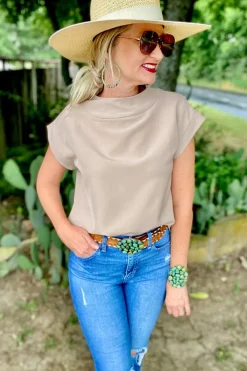 Discount Dear-Lover Plain Crew Neck Loose Fit Casual Top Oatmeal