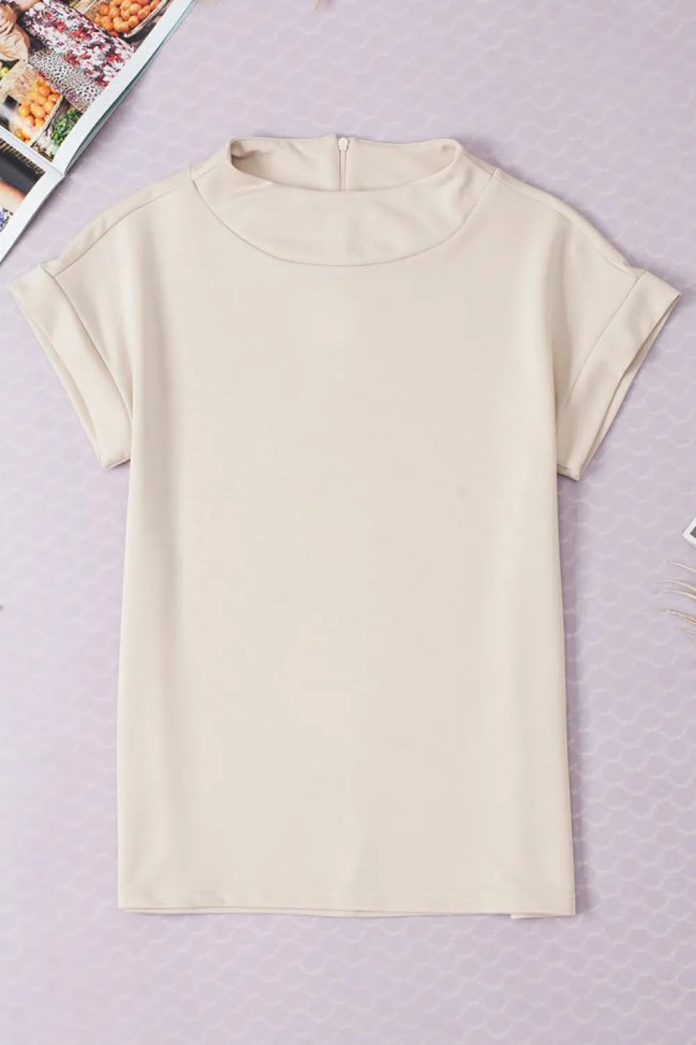 Discount Dear-Lover Plain Crew Neck Loose Fit Casual Top Oatmeal