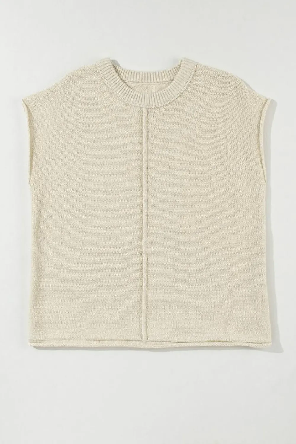 Best Dear-Lover Solid Color Cap Sleeve Knitted Sweater Oatmeal
