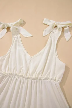 Outlet Dear-Lover Solid Color Tied Straps Ruffle Tiered Mini Dress Oatmeal