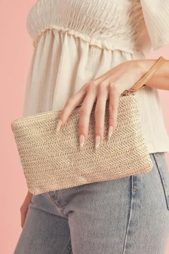 New Dear-Lover Straw Woven Wrist Strap Zipper Large Wallet Oatmeal